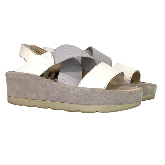 Fly London Shoes - Fly London Bime Leather Cross Strap Platform Wedge Sandals Grey White Sz 40 US9